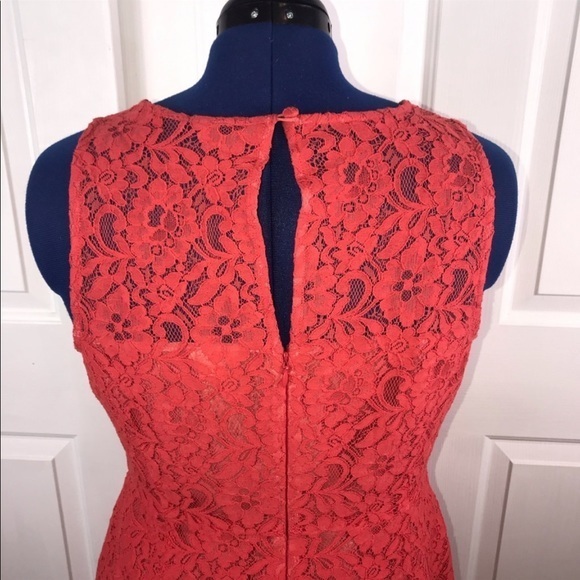 J. Crew factory 12 orange lace overlay sleeveless keyhole back pencil dress - Picture 6 of 11
